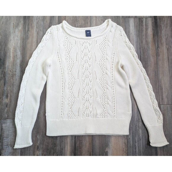 GAP Sweater Women's Large Cable Knit White Pullover Long Sleeve - Picture 1 of 7